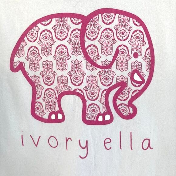 Ivory Ella Baby Blue & Pink Elephant Hamsa Evil Eye Design Pocketed T-Shirt S - Picture 2 of 5